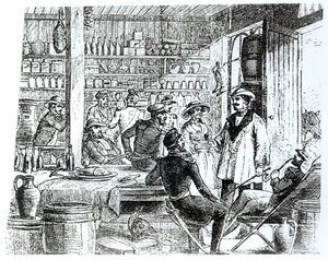 1855年頃のホテルのバーでのメアリーシーコール（1805-81）とアレクシスソイヤー（1810-57）の会合 作： English School